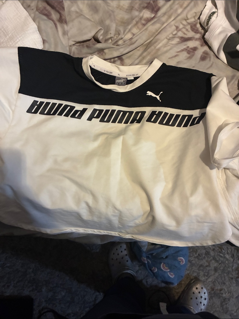 Puma White and Black Panel Logo Sweatshirt
